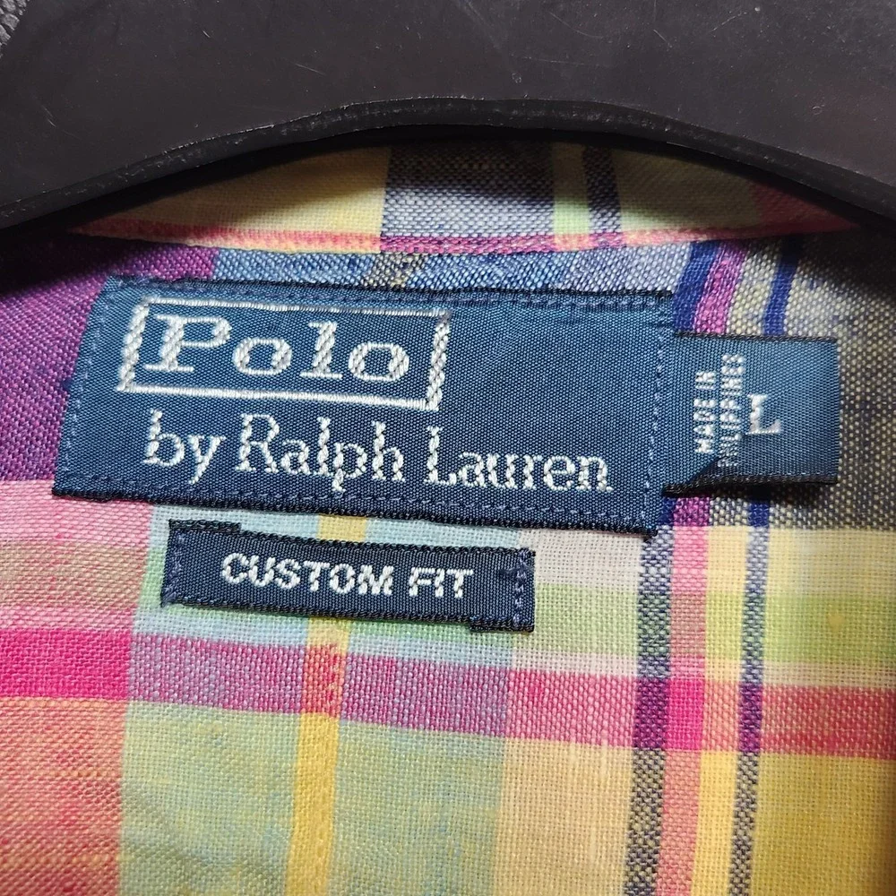 Polo Ralph Lauren Mens 100% Linen Large Long Sleeve Shirt Multicolor Plaid‎